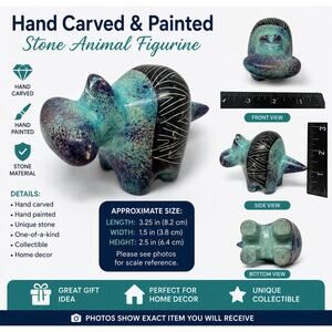 Abstract Hand Carved Stone Animal Figurine Blue Black Tribal Art Sculpture